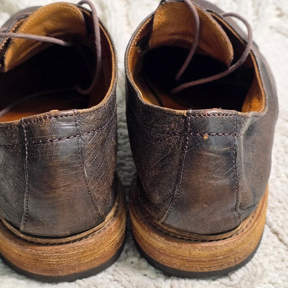 Frye Paul Bal Oxford Shoes Distressed Multi Tone Brown Leather Cap Toe Men 11.5D